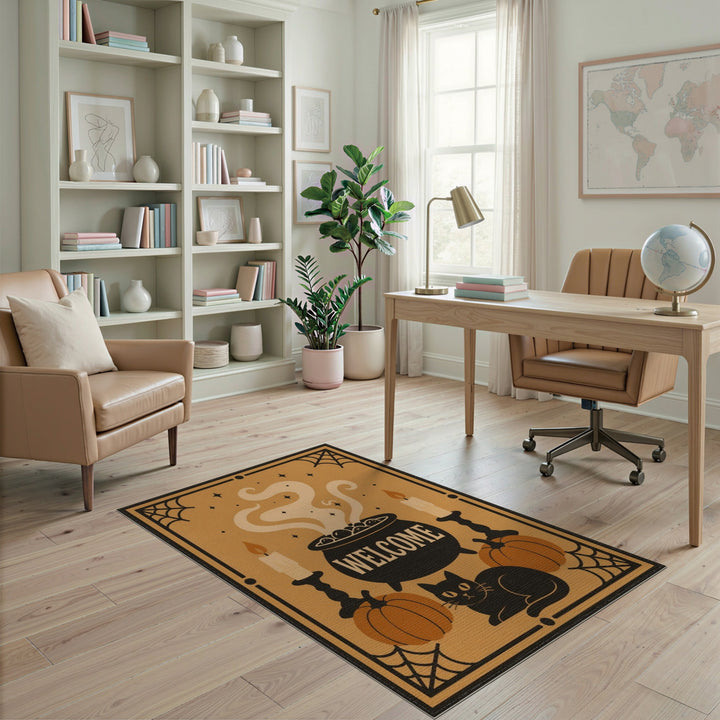 Halloween Welcome Cauldron Orange Area Rug