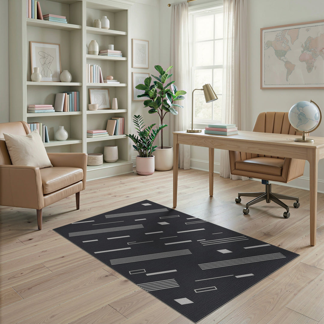 Black White Geometric Area Rug