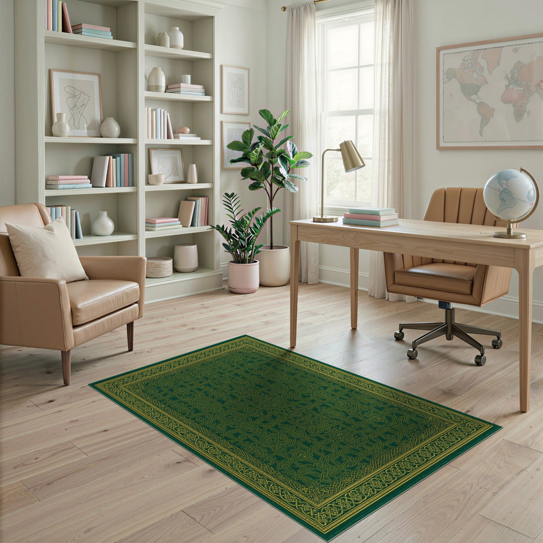 Green Gold Floral Knot Area Rug