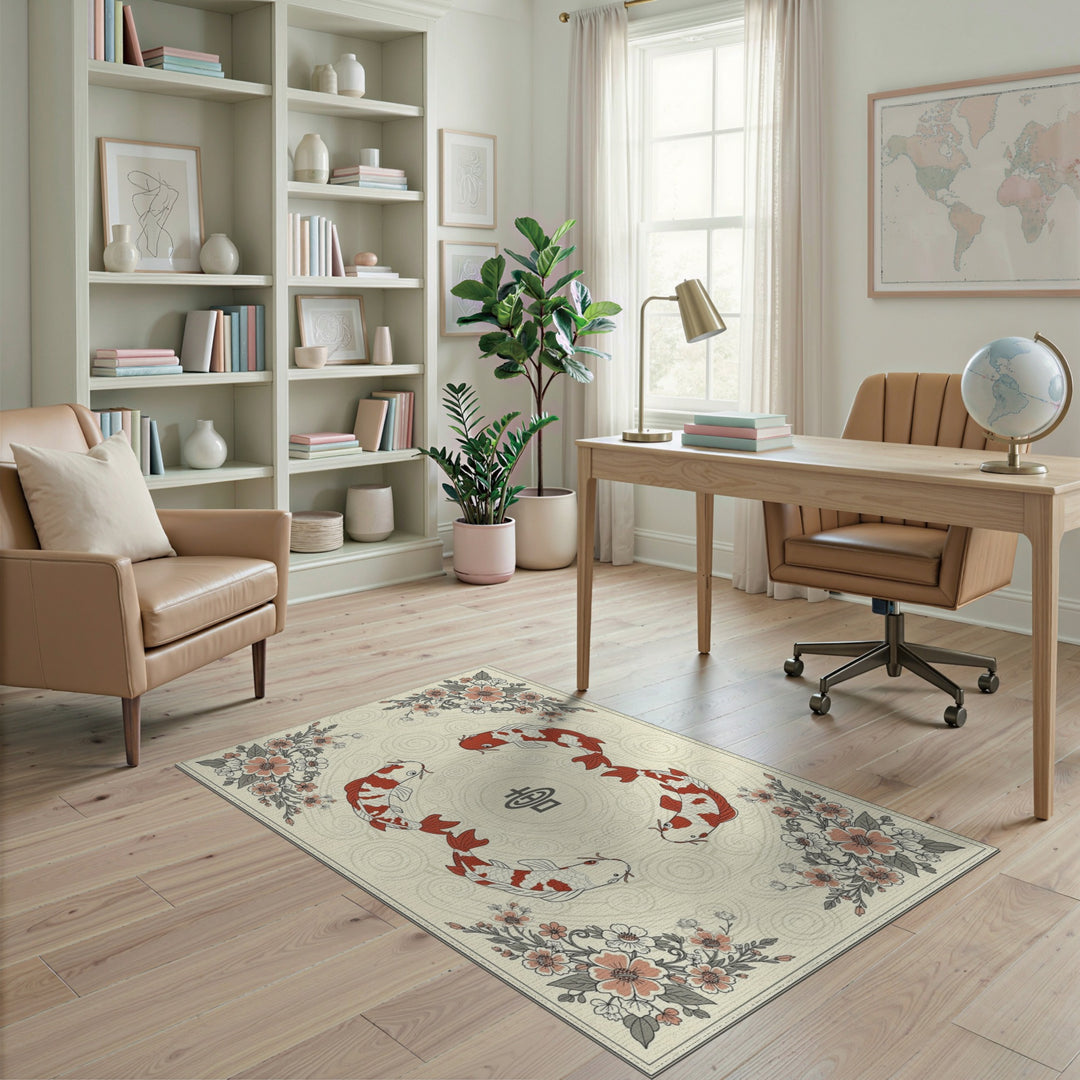 Koi Fish Double Happiness Washable Area Rug