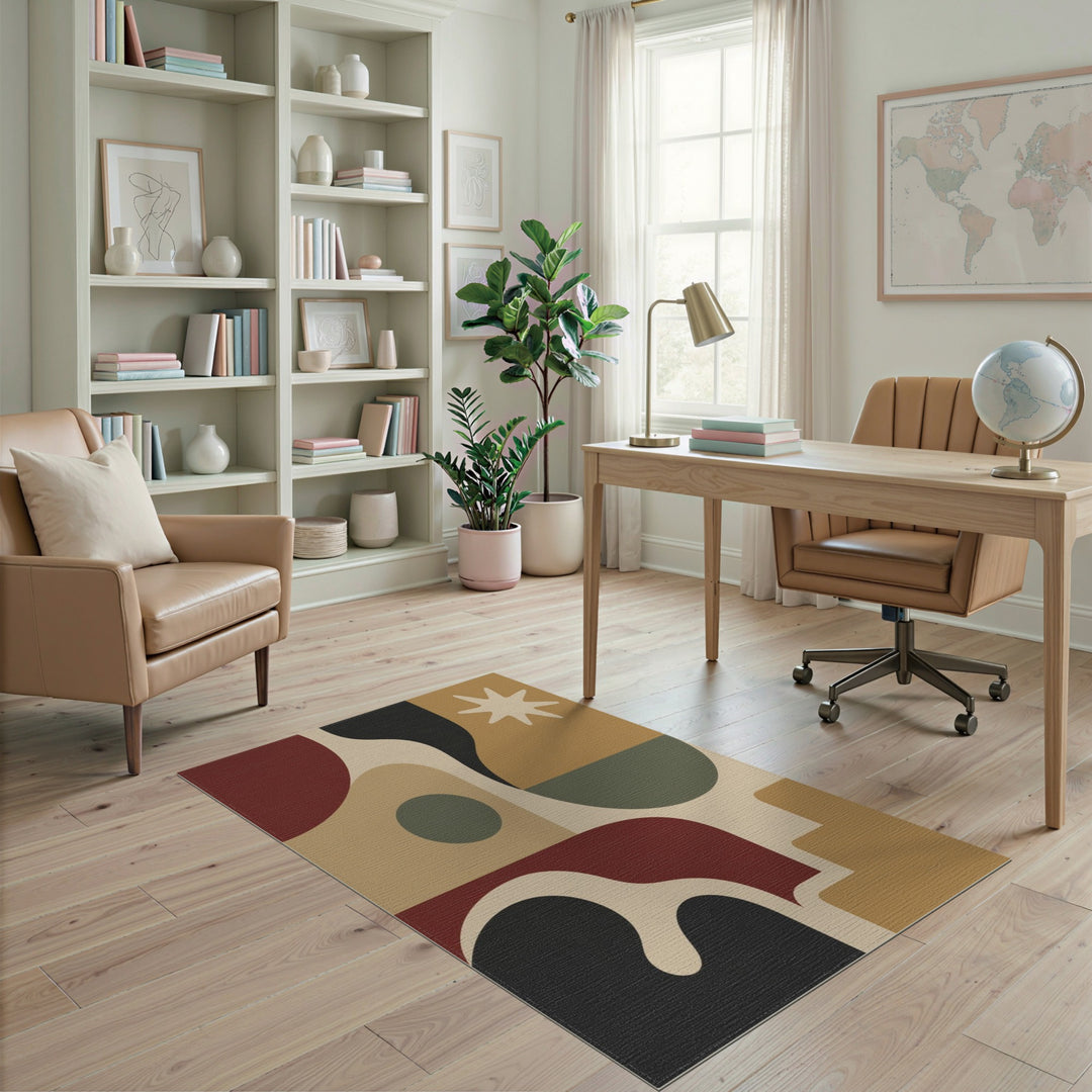 Geometric Abstract Area Rug in Brown Tan