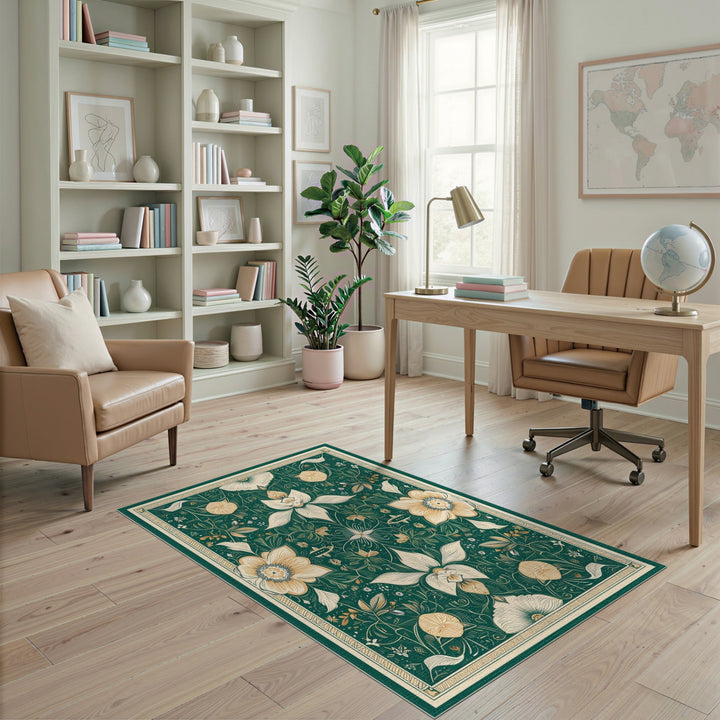 Green Floral Vintage Area Rug