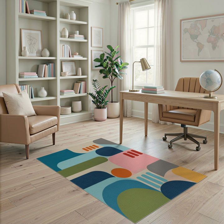 Abstract Geometric Blue Teal Area Rug