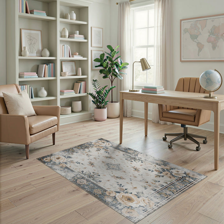 Vintage Floral Beige Area Rug