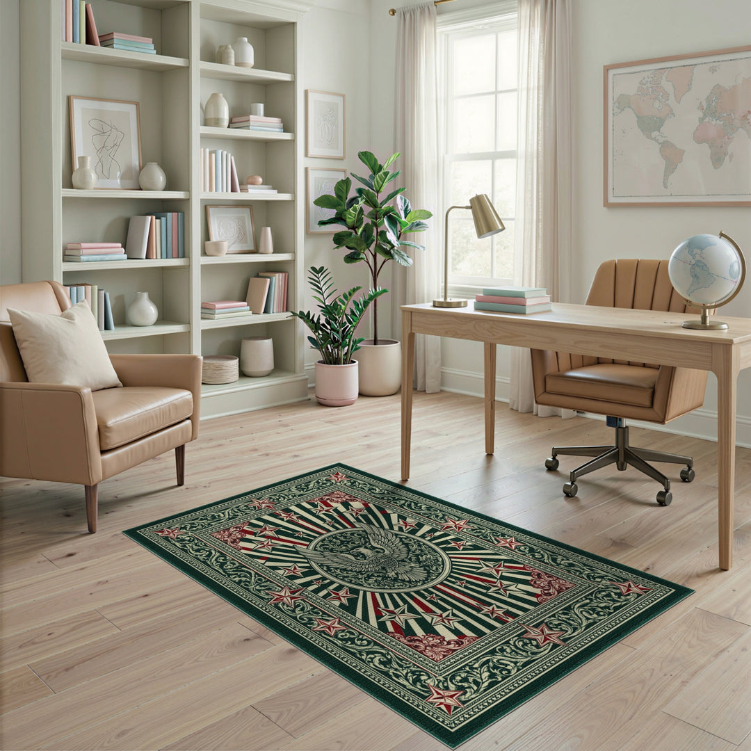 Vintage Eagle Star Green Area Rug