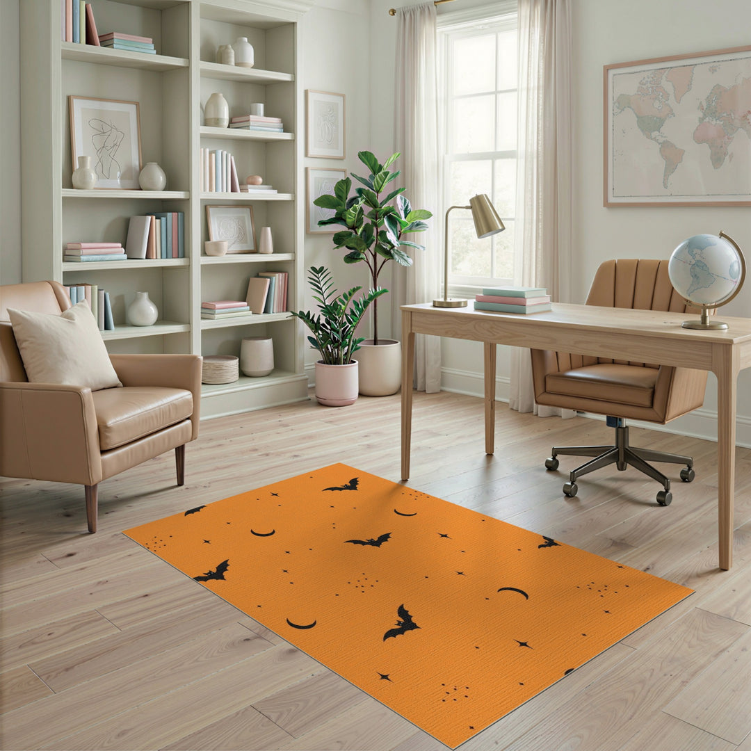 Orange Halloween Bats Washable Area Rug