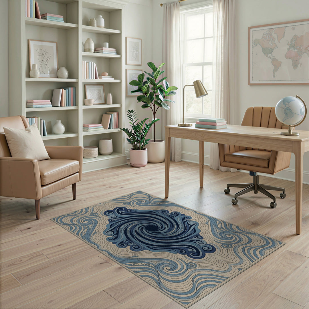 Blue and Teal Blue Swirl Vortex Area Rug