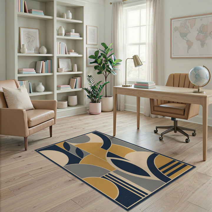 Multi-color and Patterns Navy Gold Geometric Modern Area Rug