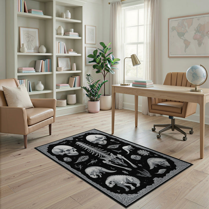 Black and White Dinosaur Skeleton Area Rug