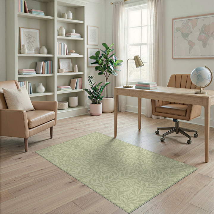 Green Sage Green Leaf Vine Area Rug