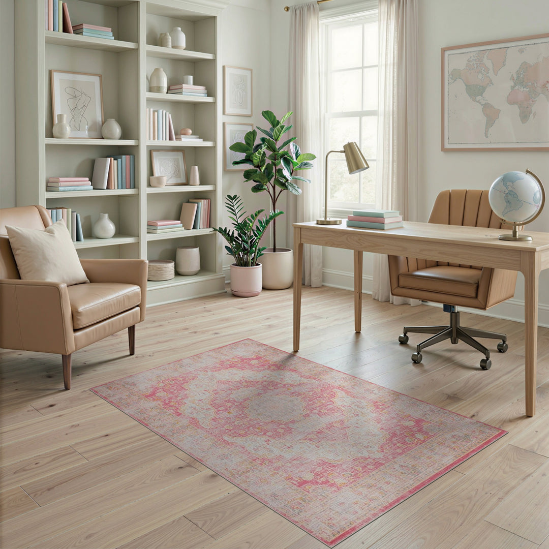 Pink Floral Pink Distressed Floral Vintage Area Rug
