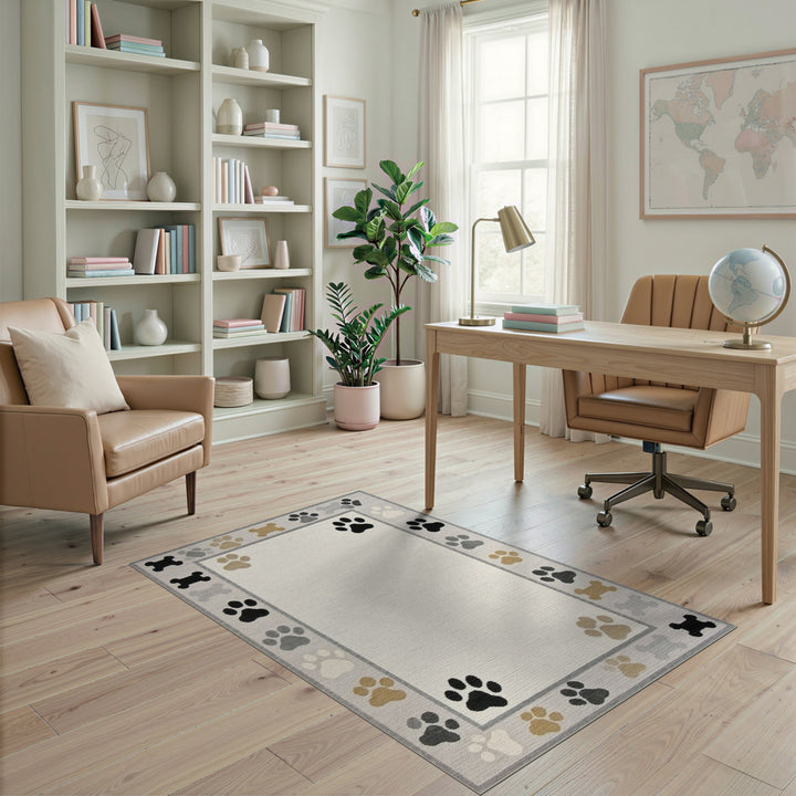 Kids Paw Print Bone Area Rug
