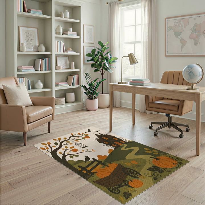 Orange Pumpkin Patch Halloween Area Rug