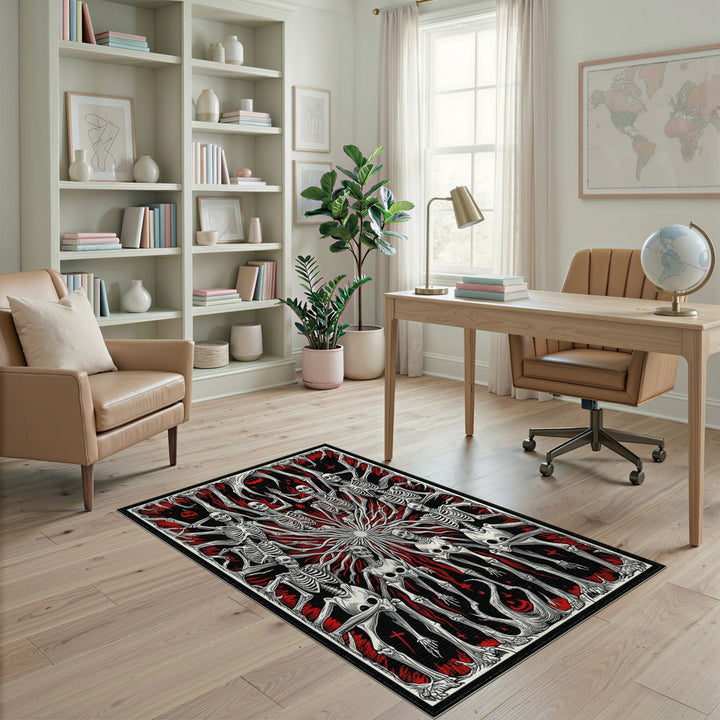 Skeleton Circle Black White Area Rug