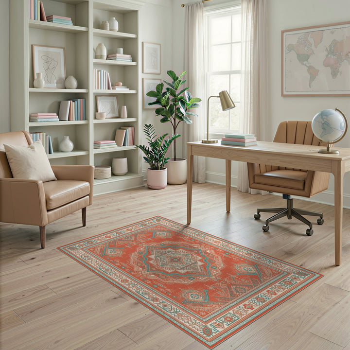 Orange Teal Tribal Area Rug