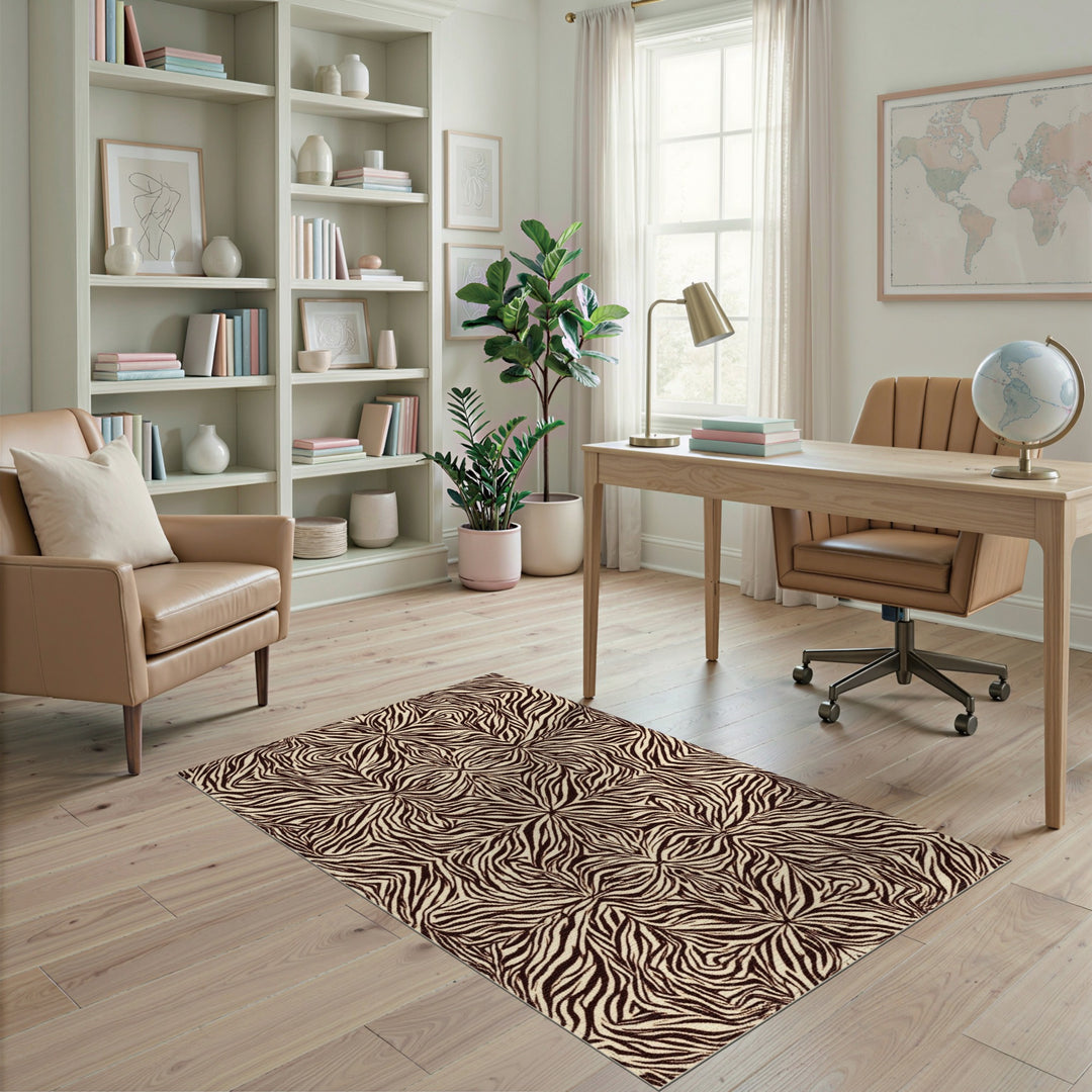 Brown Geometric Zebra Stripe Area Rug