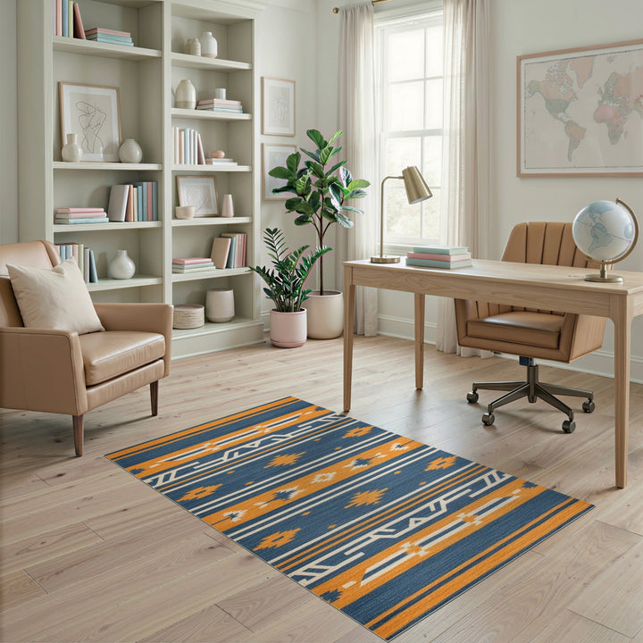Southwestern Blue Orange Geometric Area Rug