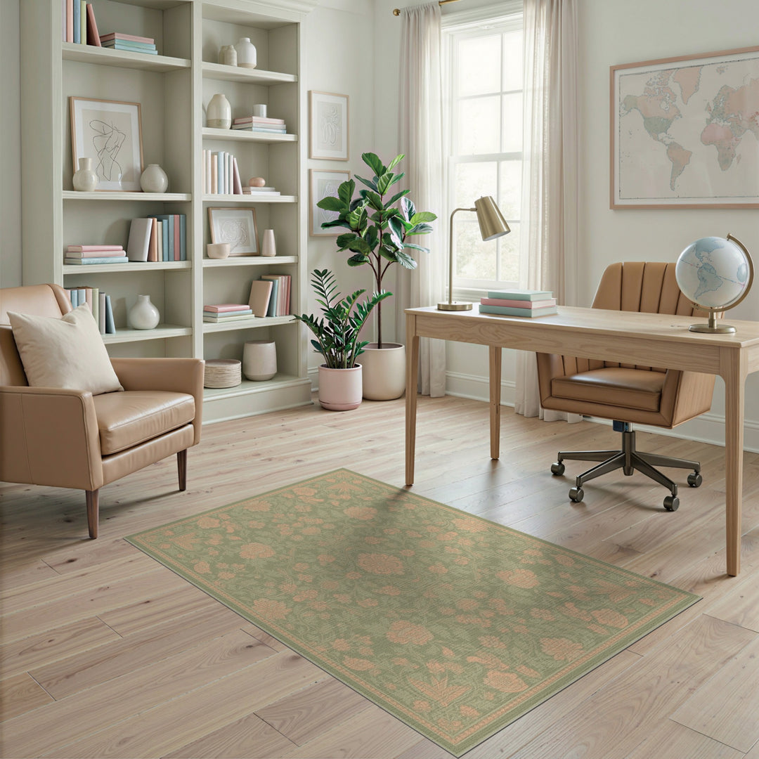 Sage Green Floral Vintage Area Rug