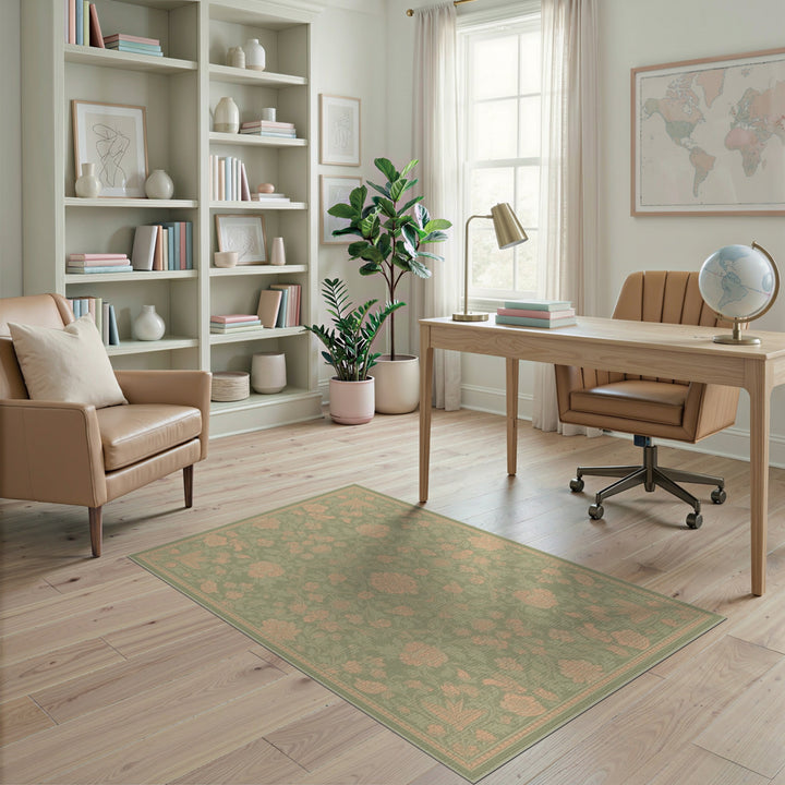 Sage Green Floral Vintage Area Rug