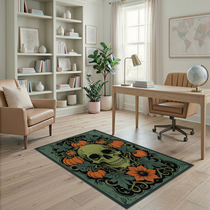 Green Skull Pumpkin Vintage Area Rug