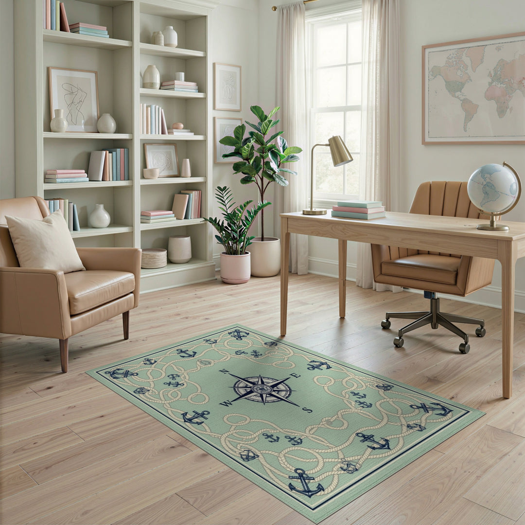 Nautical Compass Anchor Coastal Area Rug