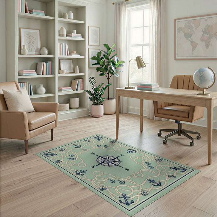 Nautical Compass Anchor Coastal Area Rug