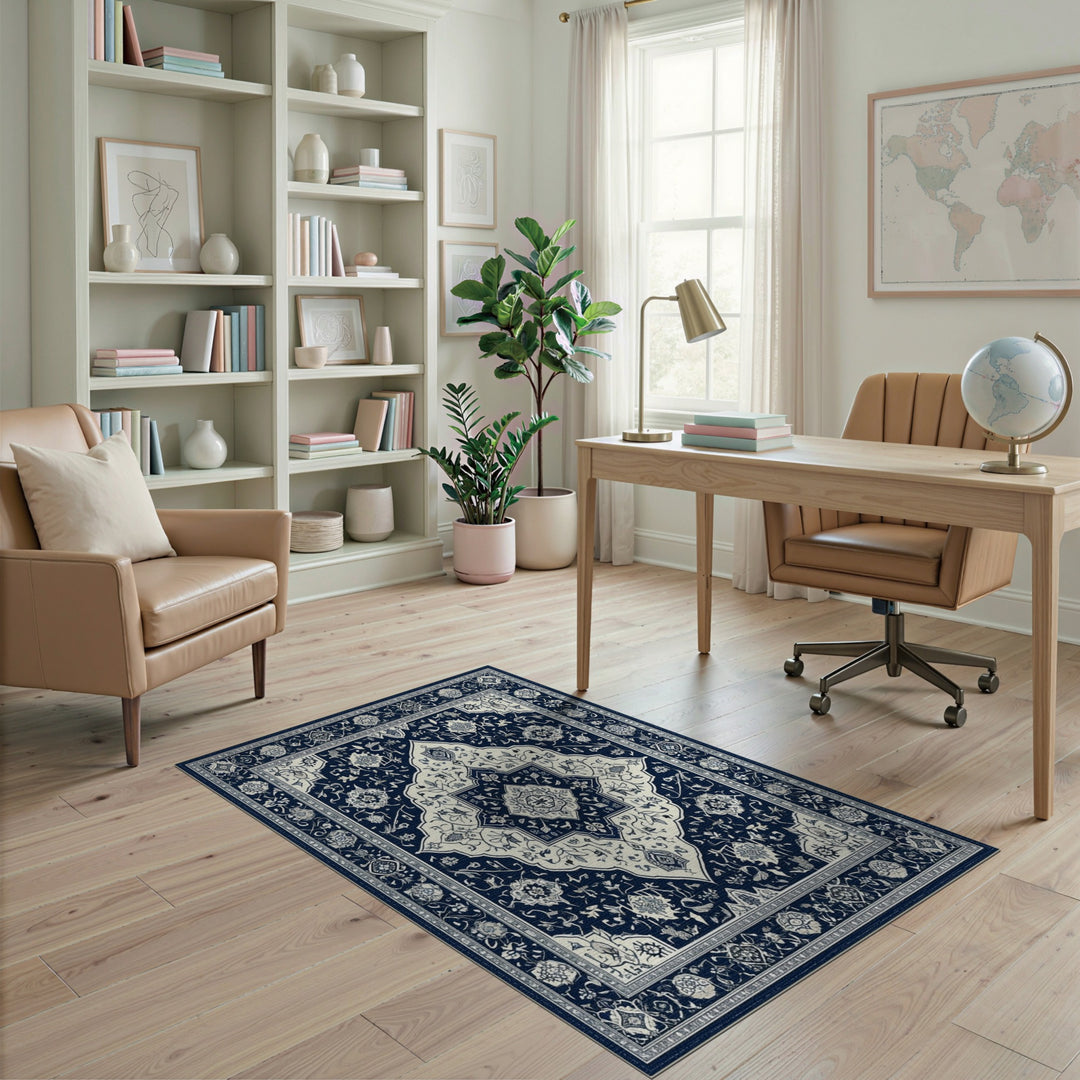Navy Blue Persian Medallion Area Rug