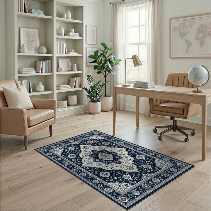 Navy Blue Persian Medallion Area Rug