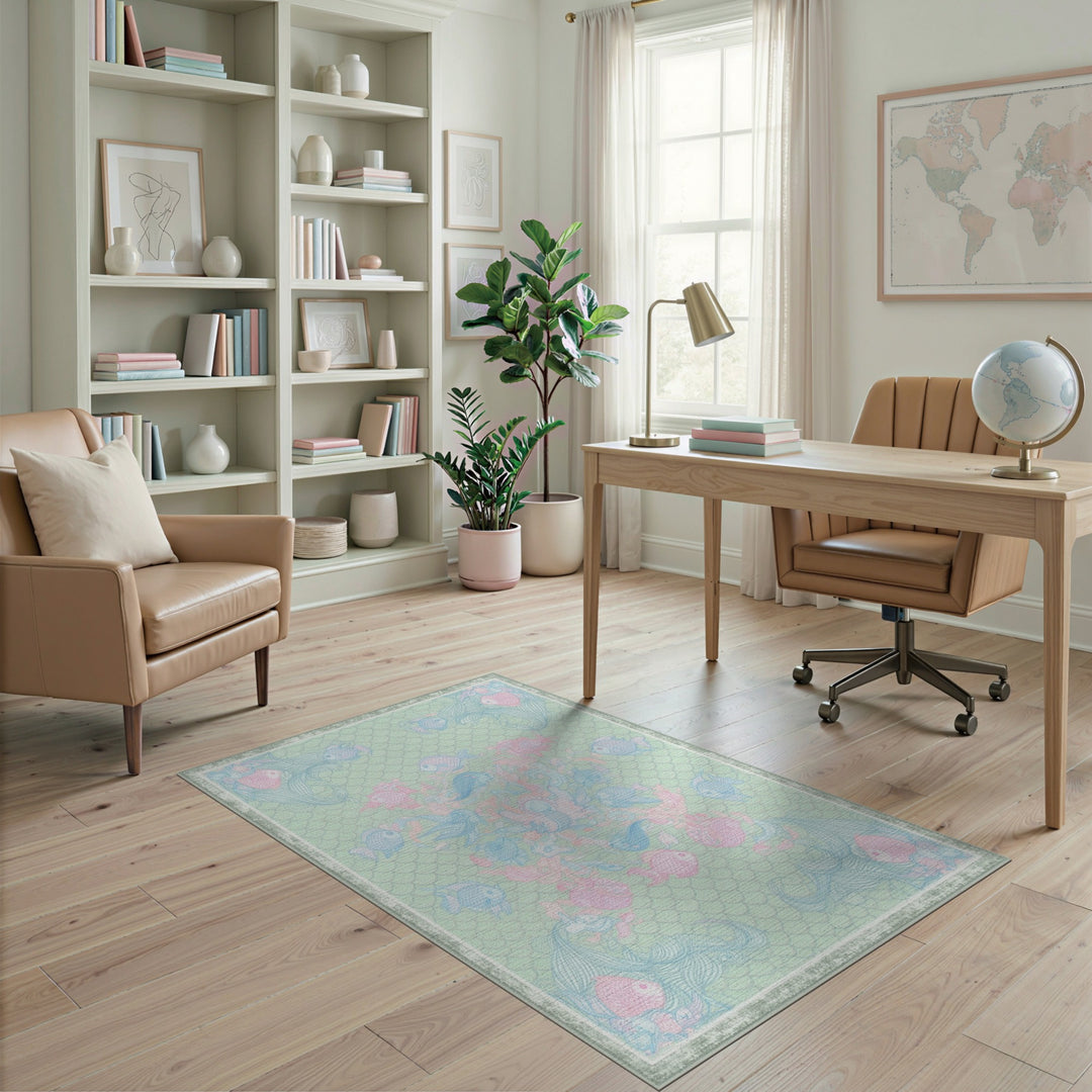 Mint Green Coastal Fish Area Rug