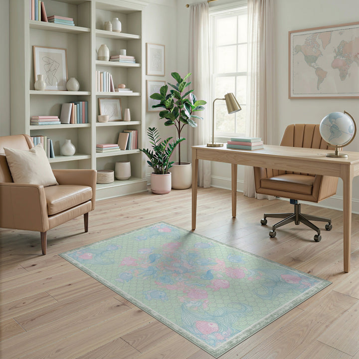 Mint Green Coastal Fish Area Rug