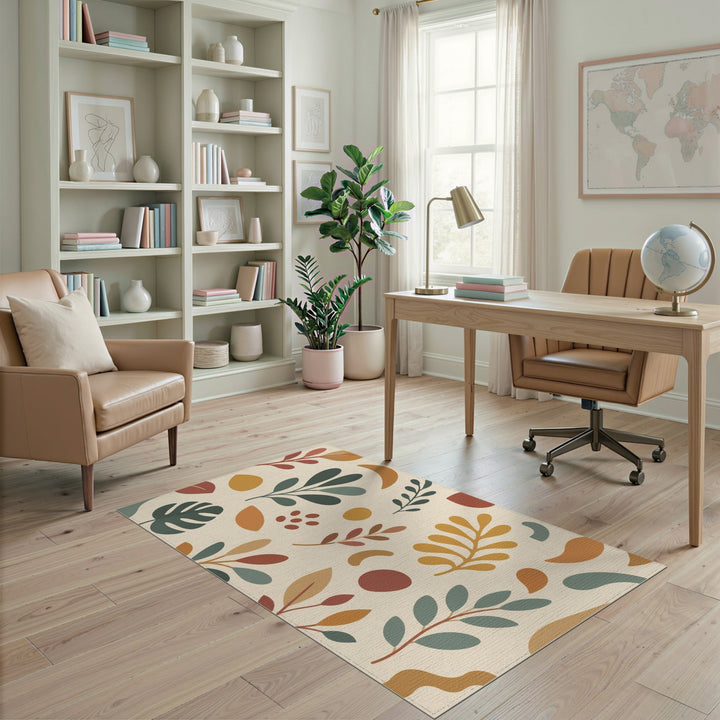 Boho Chic Beige Leaf Area Rug