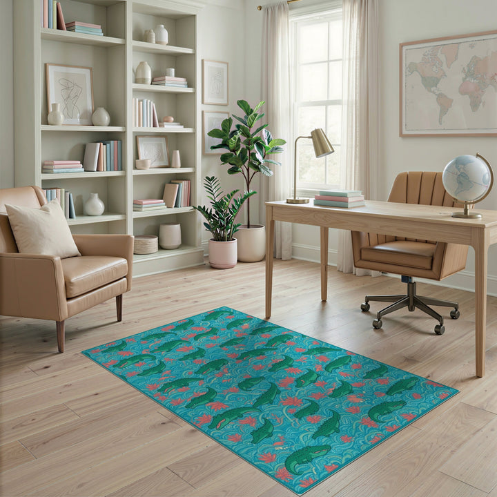 Blue Alligator Kids Washable Area Rug