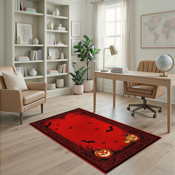 Spooky Red Halloween Pumpkins Area Rug