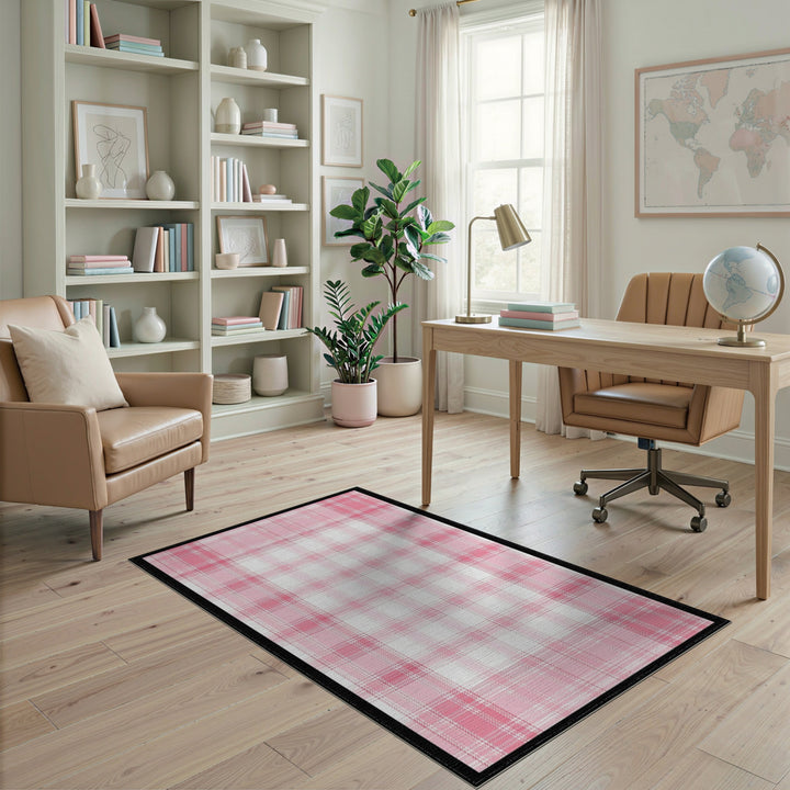 Pink Plaid Washable Pink Area Rug
