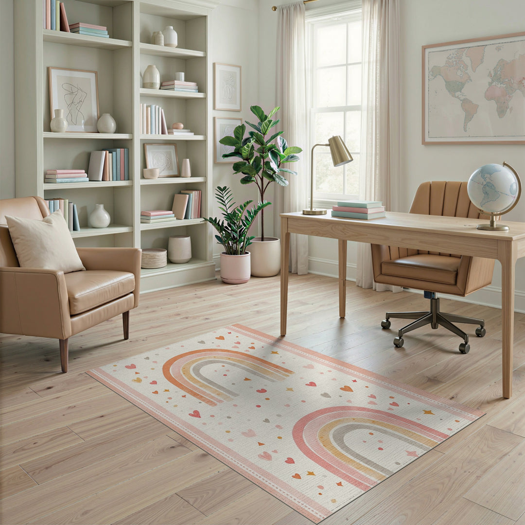 Kids Cartoon Pink Rainbow Hearts Kids Area Rug