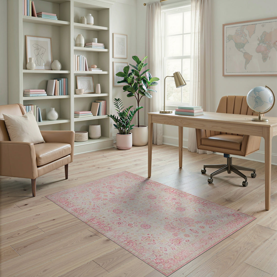Blush Pink Floral Vintage Area Rug