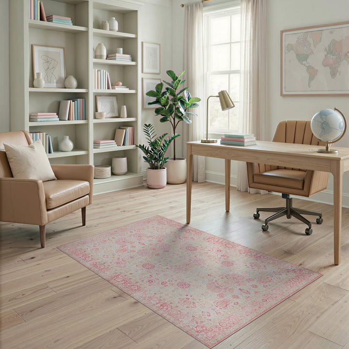 Blush Pink Floral Vintage Area Rug