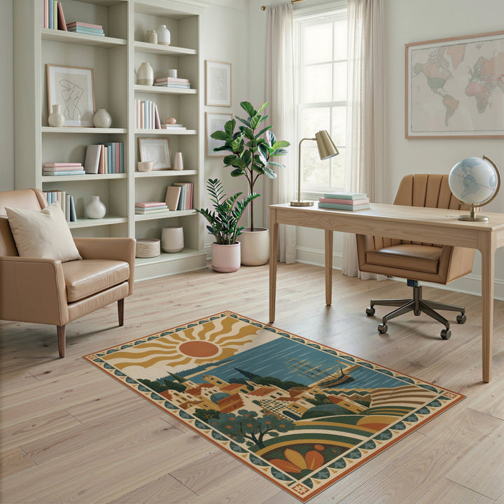 Coastal Mediterranean Harbor Area Rug