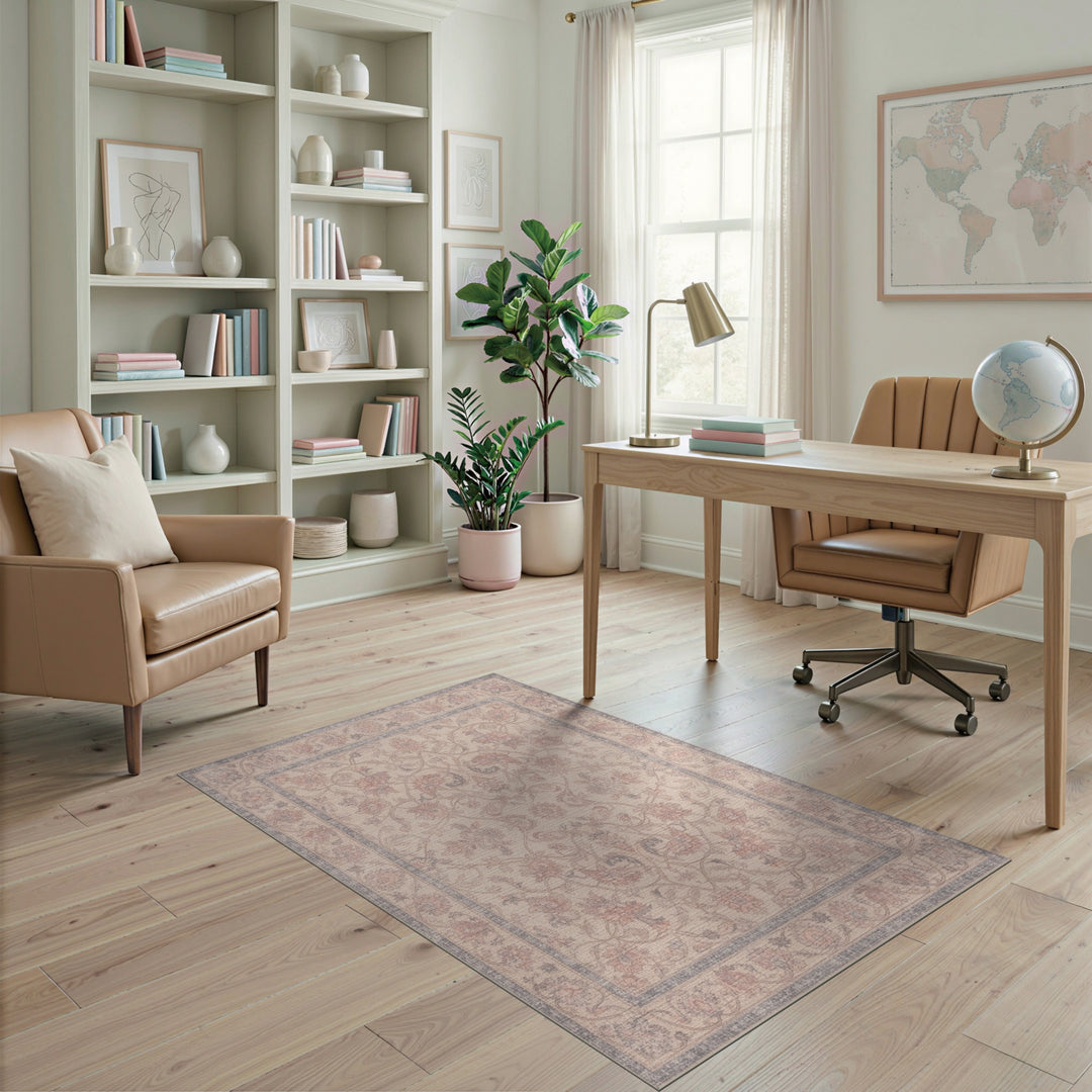 Beige Floral Vintage Area Rug