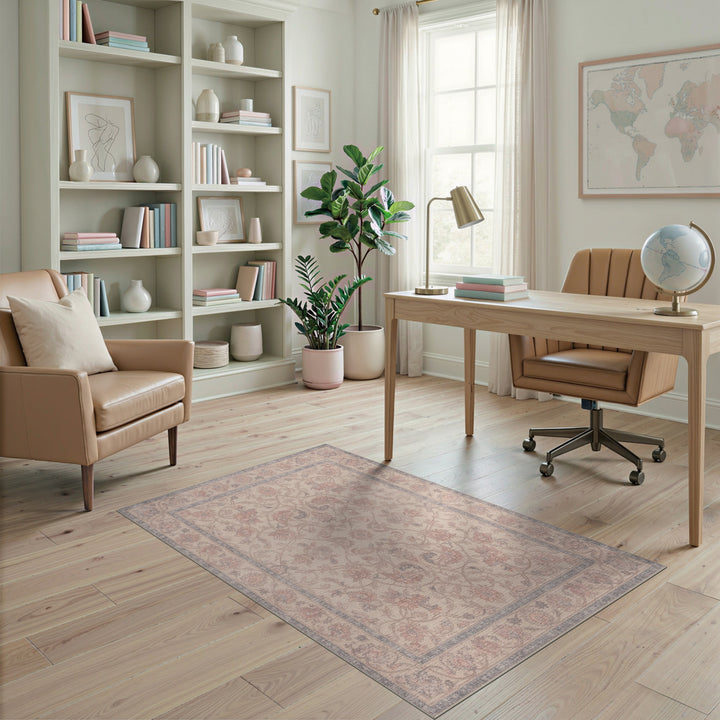 Beige Floral Vintage Area Rug
