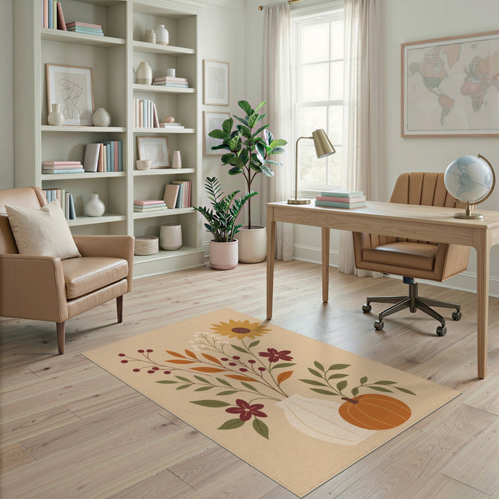 Fall Floral Pumpkin Area Rug