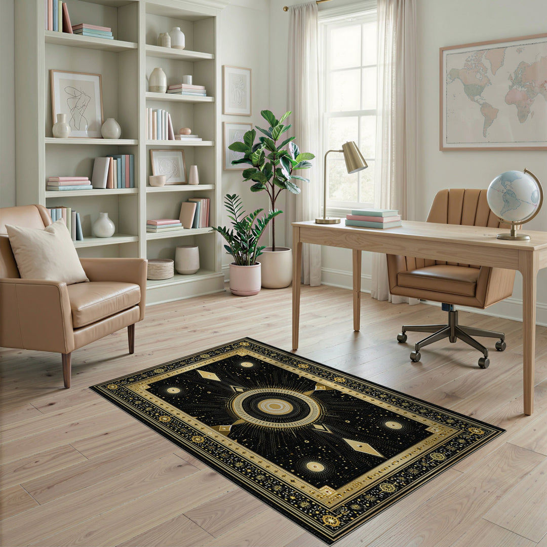 Gold Celestial Geometric Area Rug