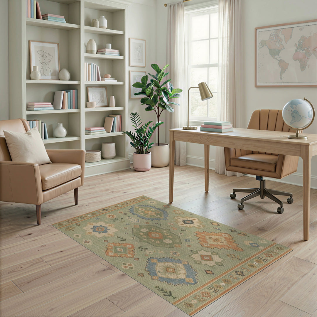 Green Sage Green Heritage Tribal Area Rug
