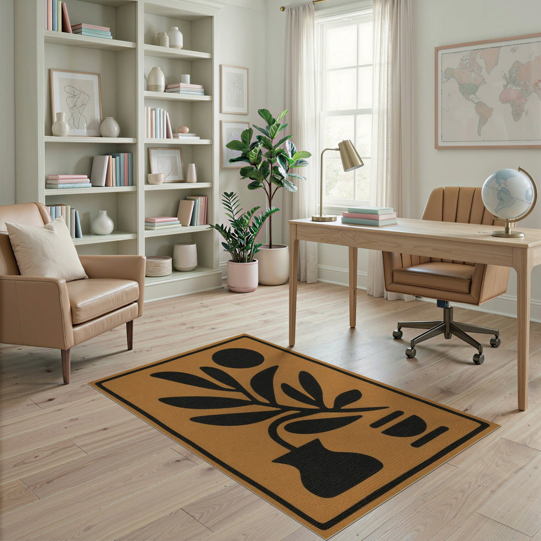 Tan Abstract Botanical Plant Area Rug