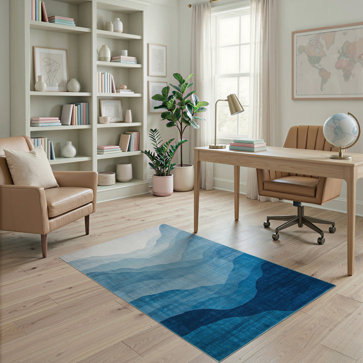 Blue Layered Mountain Abstract Area Rug