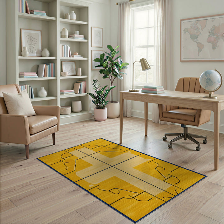 Yellow Geometric Cross Area Rug