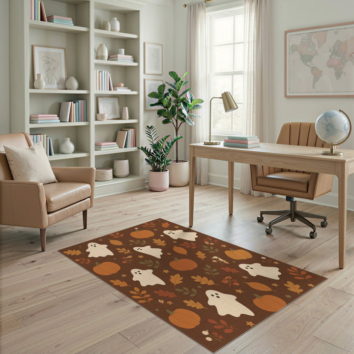 Ghost Pumpkin Halloween Washable Area Rug