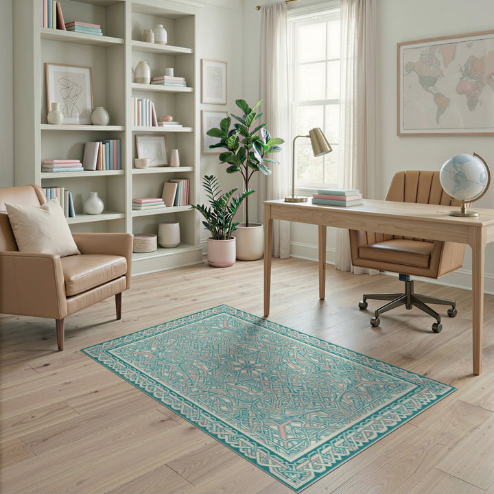 Teal Pink Celtic Knot Area Rug
