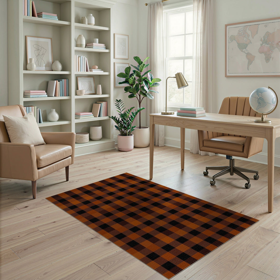 Geometric Modern Orange Buffalo Check Area Rug