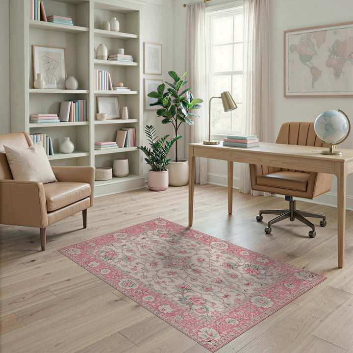 Pink Rose Floral Vintage Area Rug
